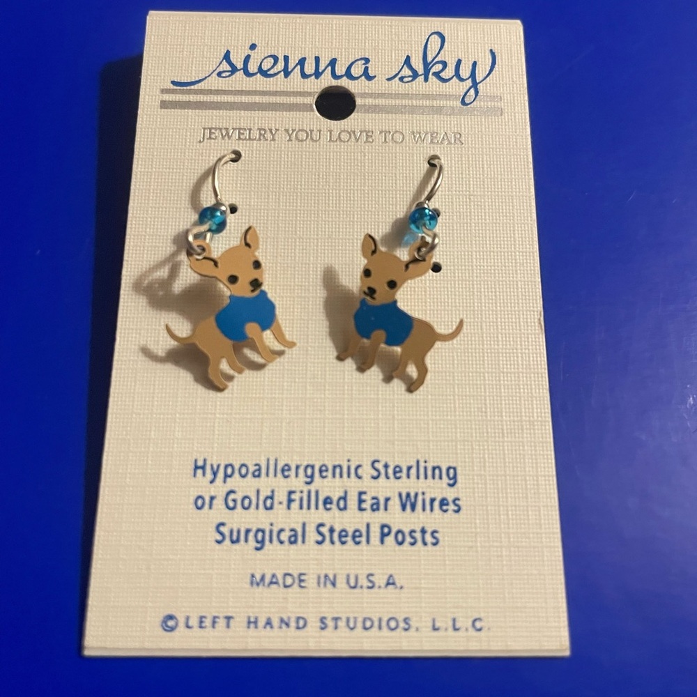 Chihuahua Earrings Blue Sienna Sky